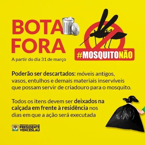 Prefeitura de Presidente Venceslau divulga programação completa para bota-fora de materiais inservíveis Prefeitura de Presidente Venceslau divulga programação completa para bota-fora de materiais inservíveis