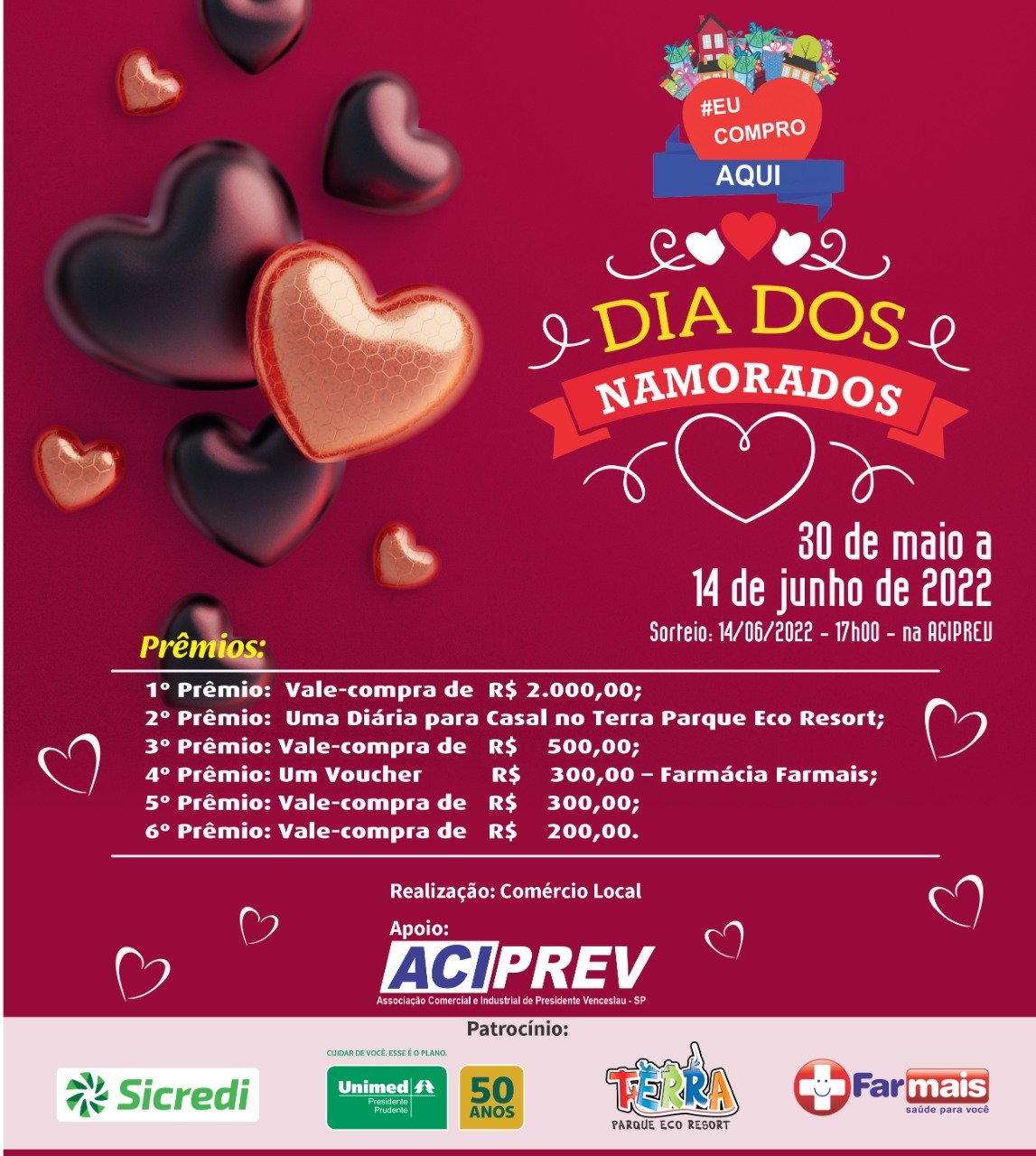 Aciprev lança campanha do Dia dos Namorados; sorteio será no dia 14 Aciprev lança campanha do Dia dos Namorados; sorteio será no dia 14