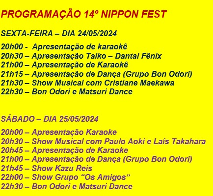 '14ª Nippon Fest'; Com ampla programação artísticas e pratos típicos da cultura japonesa, evento começa hoje em Álvares Machado; A partir das 19h!