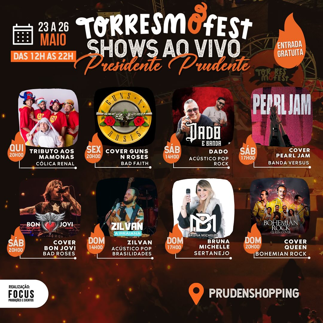 'Torresmofest 2024'; Segunda noite de evento no Prudenshopping tem como atração, o rock da banda Bad Faith com o Cover dos Guns N Roses; A partir das 20h!