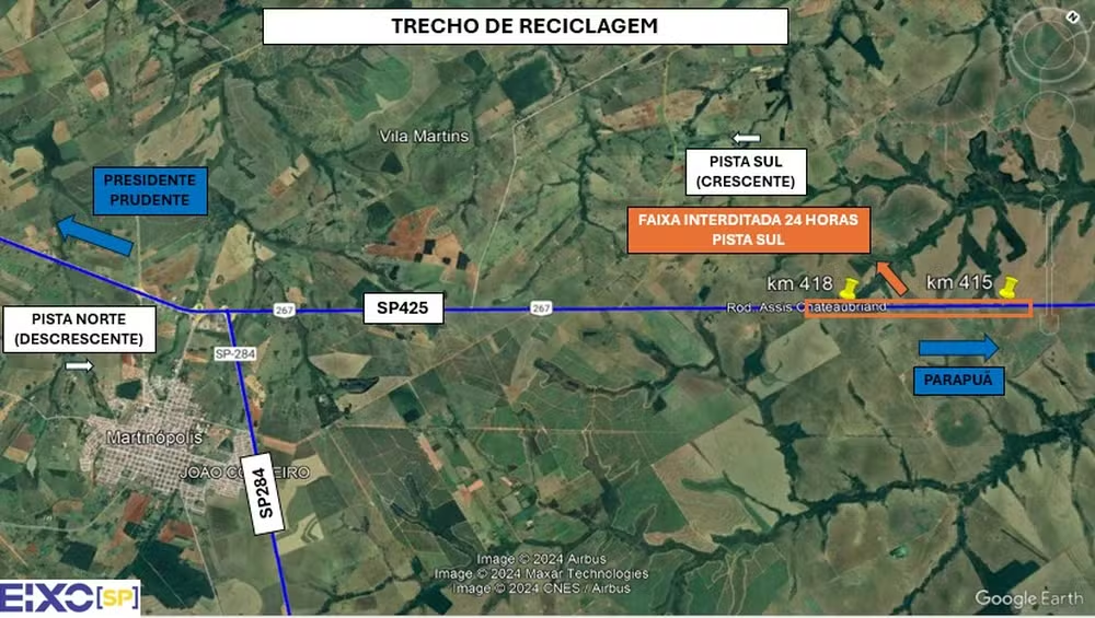 'Melhorias no Pavimento'; Obras no asfalto interditam a partir desta quinta-feira, trecho da Rodovia Assis Chateaubriand, em Martinópolis; Até 26 de agosto!