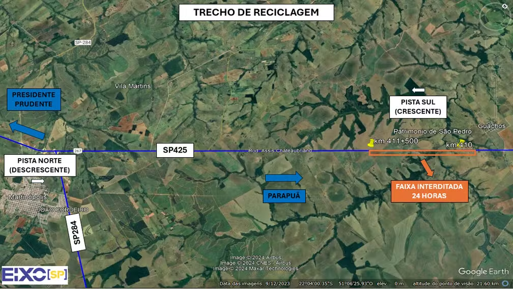 'Intervenções na Pista'; Obras no asfalto interditam novo trecho da Rovodia Assis Chateaubriand entre Martinópolis e Parapuã; Previsão até 2 de setembro!
