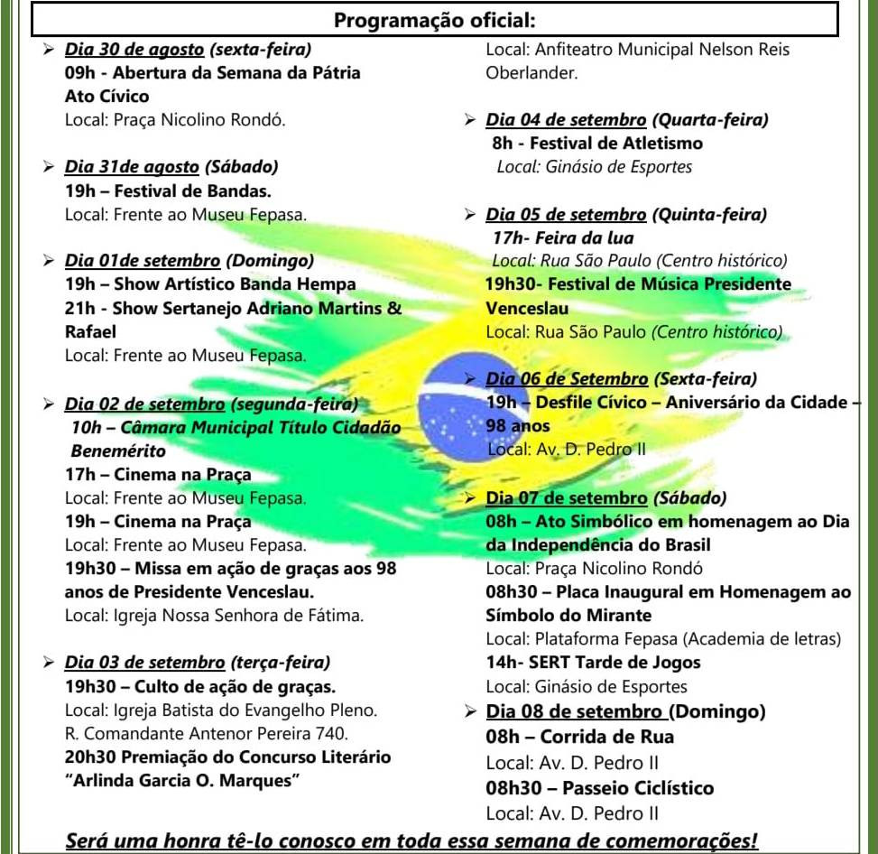 'Programação de Aniversário'; Banda Hempa e os sertanejos Adriano Martins & Rafael agitam o centro de Venceslau nesta noite; A partir das 19h e aberto o público!