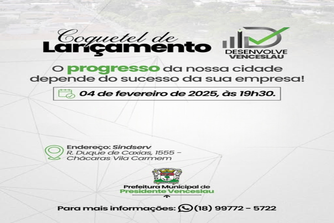 'Desenvolve Venceslau'; Com incentivo ao empreendedorismo, geração de renda, formalização e economia de recursos, lançamento de projeto acontece está noite no Sindiserve em Venceslau; A partir das 19h30! 'Desenvolve Venceslau'; Com incentivo ao empreendedorismo, geração de renda, formalização e economia de recursos, lançamento de projeto acontece está noite no Sindiserve em Venceslau; A partir das 19h30!
