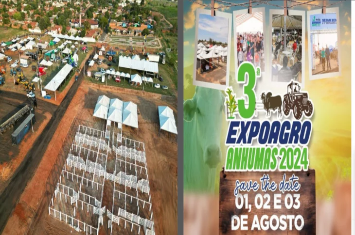 '3ª ExpoAgro 2024'; Com mais de 100 expositores, leilão de gado, ciclo de palestras, shows todas as noites e muito mais, evento tem início hoje em Anhumas; Aberto ao público!