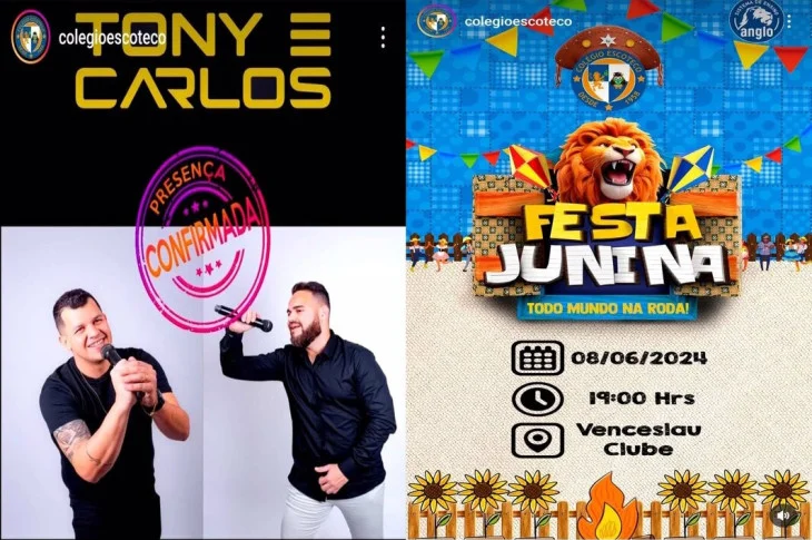 'Arraiá Escoteco'; Com show da dupla Tony e Carlos, correio elegante, sorteios e comidas típicas, tradicional festa junina do Colégio Escoteco acontece hoje, no Venceslau Clube; A partir das 19h e aberto ao público!