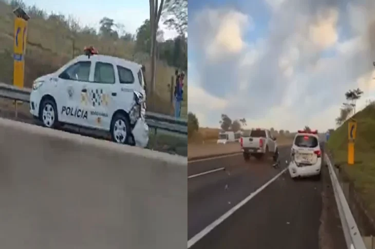 'Colisão Inusitada'; Caminhonete com placas de Venceslau bate na traseira de veículo policial, no momento em que viatura parava para atender uma ocorrência, na Rodovia Raposo Tavares, em Caiuá!