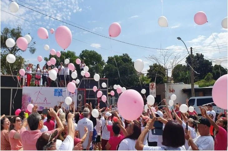 Caminhada Rosa reúne mais de 500 pessoas no Parque do Povo, em Presidente Prudente (SP)