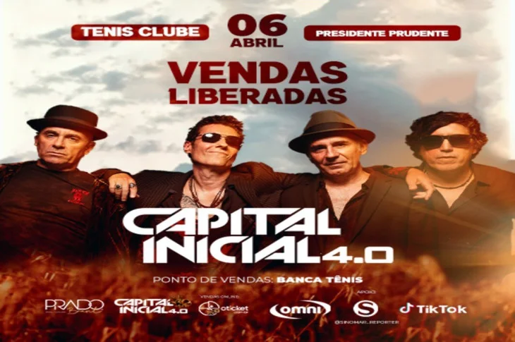Capital em Prudente; Banda comemora 40 anos de carreira com show no Tênis Clube 