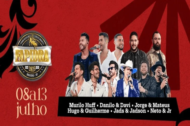 Com shows de Murilo Huff, Jorge & Mateus, Hugo & Guilherme, Danilo & Davi e Jads & Jadson, evento tem início nesta terça-feira em Dracena!