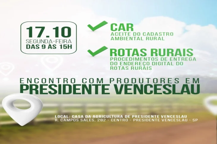 Encontro de produtores rurais em Presidente Venceslau (SP), acontece na próxima segunda (17)