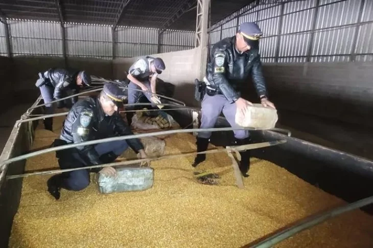 Operação policial conjunta apreende quase 8 toneladas de maconha escondidas em meio a grãos de milho em carroceria de caminhão