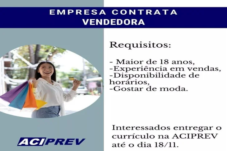 Oportunidade para a função de vendedor é oferecida em Presidente Venceslau