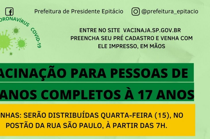 Presidente Epitácio imuniza jovens entre 12 e 17 anos contra o coronavírus