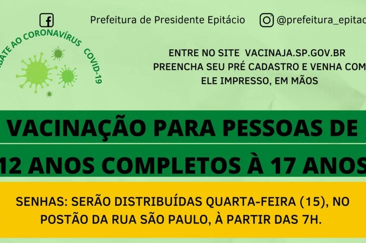 Presidente Epitácio imuniza jovens entre 12 e 17 anos contra o coronavírus