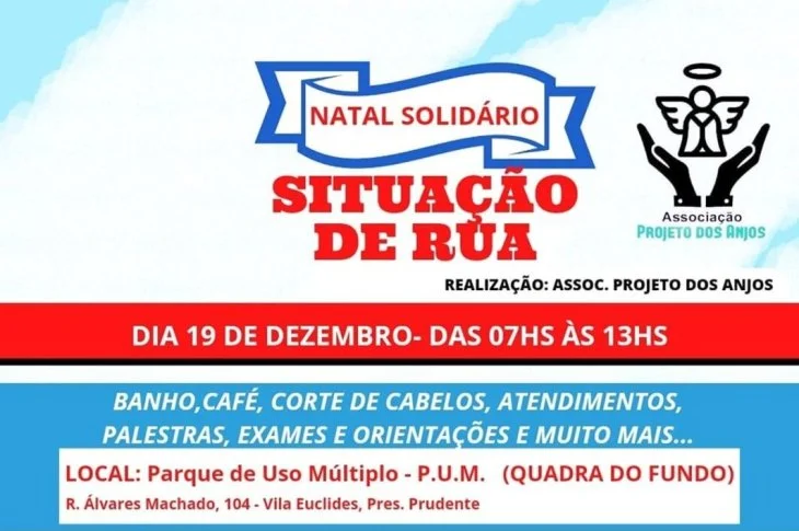 Projeto dos Anjos promove “Natal Solidário aos Moradores de Rua” em Presidente Prudente