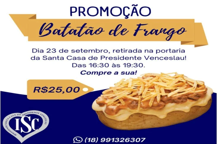 Promoção do Batatão de Frango é realizada pela Santa Casa de Presidente Venceslau